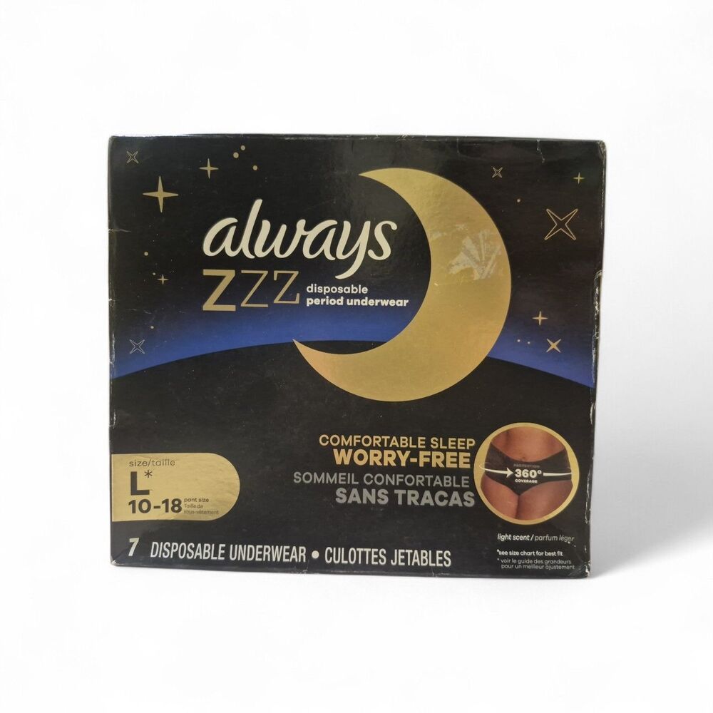 Always ZZZ Overnight Disposable Period Underwear Large (10-18 Pant Size), 14ct